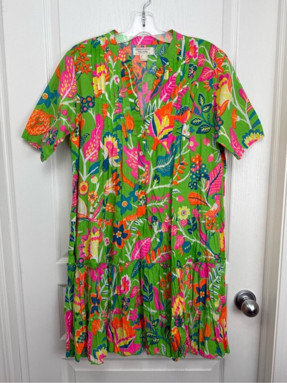 Orientique Australia Floral Pleated Crinkle Dress Size XS Green Organic Cotton - Picture 7 of 7